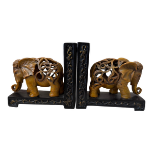 Decorative Hand-Carved Elephant Bookends