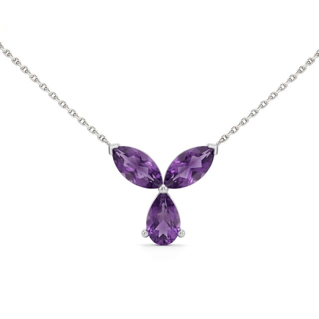 Contemporary Natural Amethyst Floral Necklace - February Birthstone Dainty Necklace For Sale - Image 3 of 4