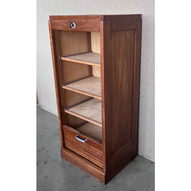 1930s Early 20th Century Filing Cabinet With One Roller Louver Door & Five Shelves For Sale - Image 5 of 11