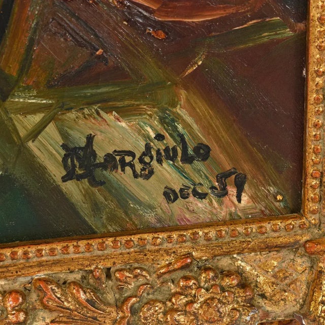 M Gargiulo 1959 Geometric Abstract Oil Painting in Ornate Vintage Gold Frame For Sale - Image 10 of 11