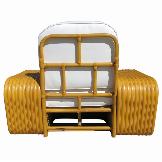 Wood 1950s Restored 10 Strand Square Pretzel Rattan Lounge Chair Paul Frankl Style For Sale - Image 7 of 9