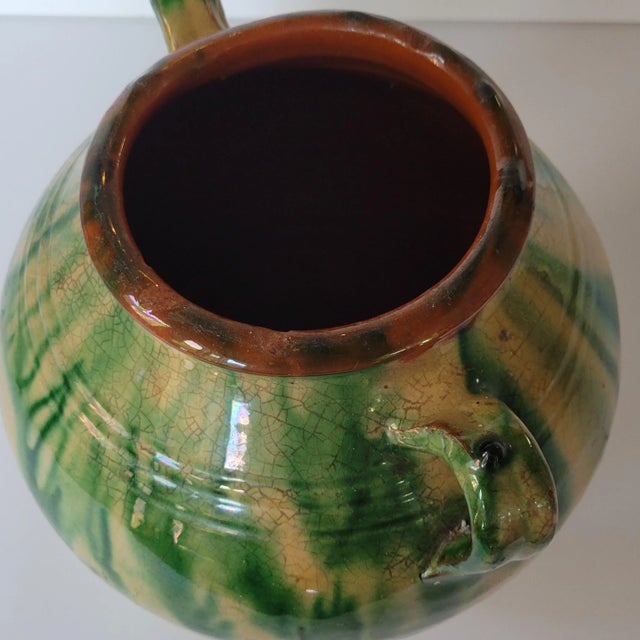 Antique Country French Provincial Yellow and Green Glazed Terra Cotta Jar Confit Pot For Sale In Raleigh - Image 6 of 7