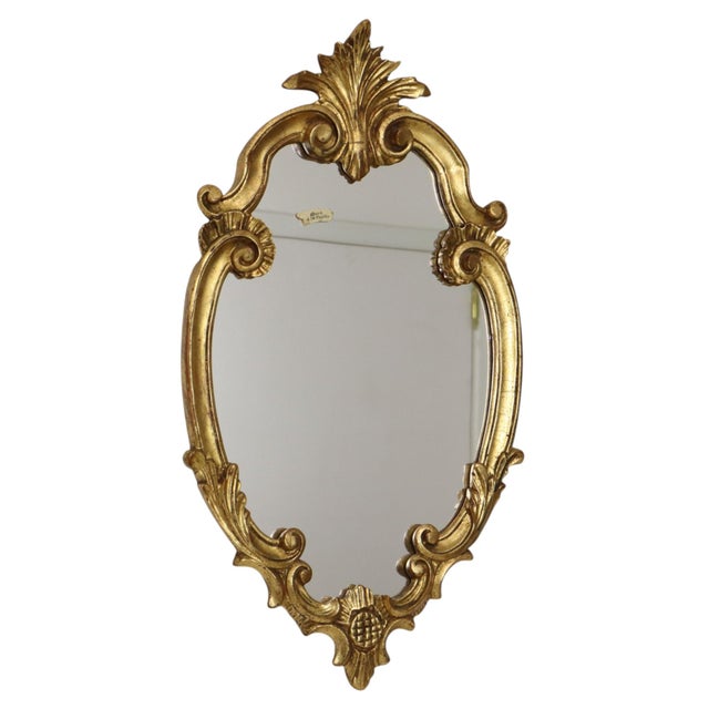 French Baroque Gold-Leaf Gilded Mirror with Crest, 1960s For Sale - Image 13 of 18