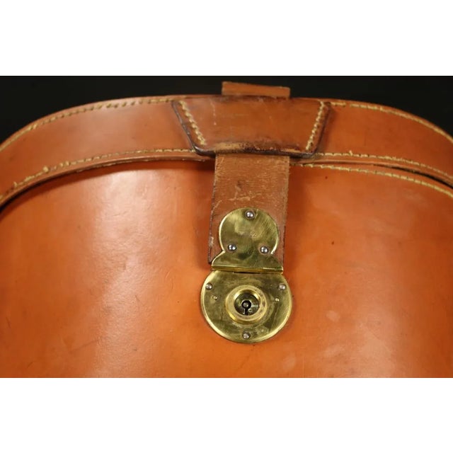 Brown Round Leather Hat Trunk For Sale - Image 8 of 10