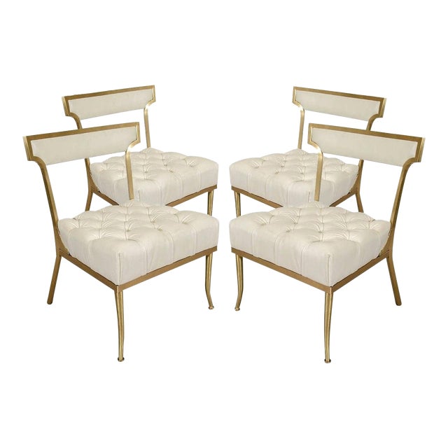 White and Brass Chairs by William "Billy" Haines - Set of 4 For Sale