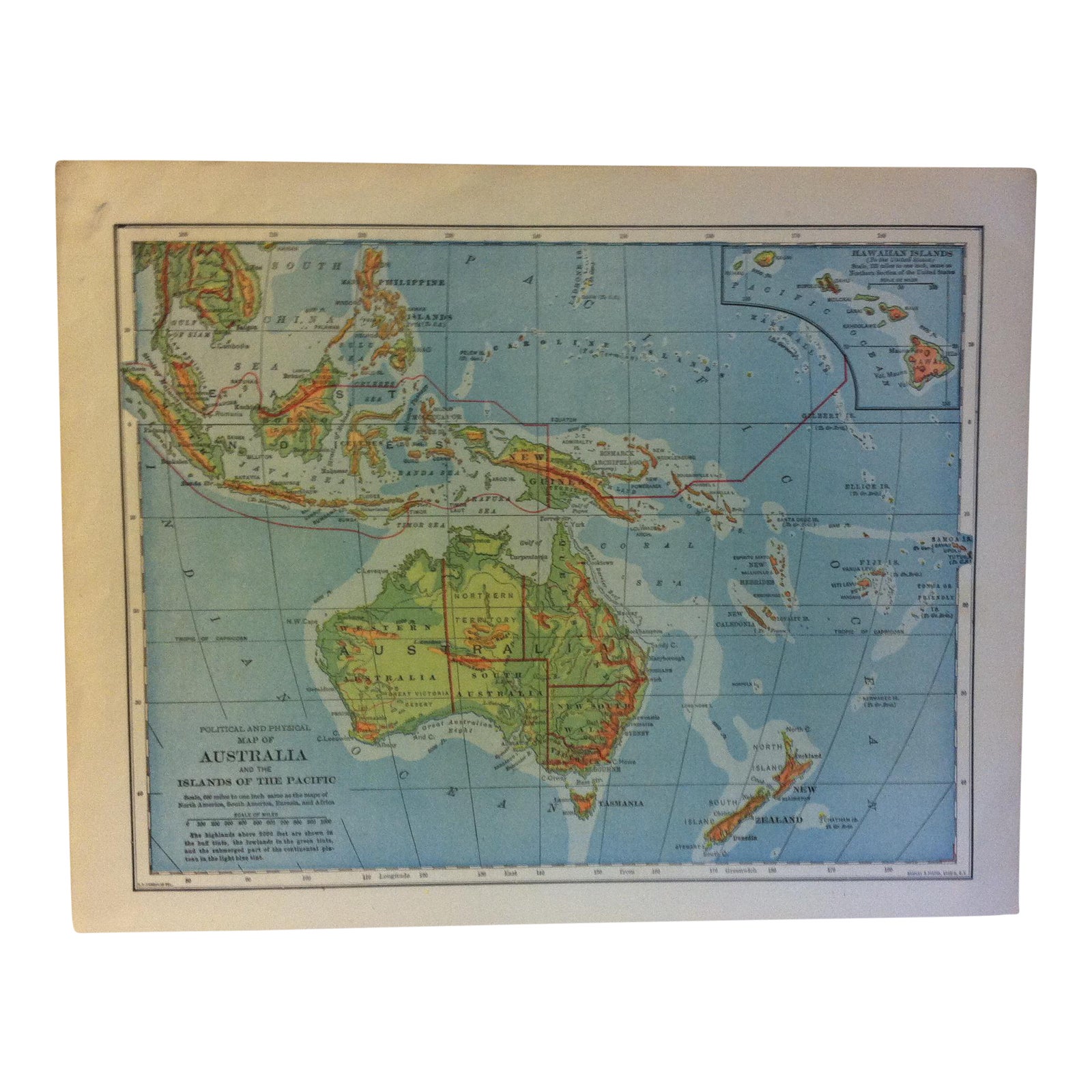 Vintage Color Map On Paper Australia And The Islands Of The Pacific Circa 1930 Chairish
