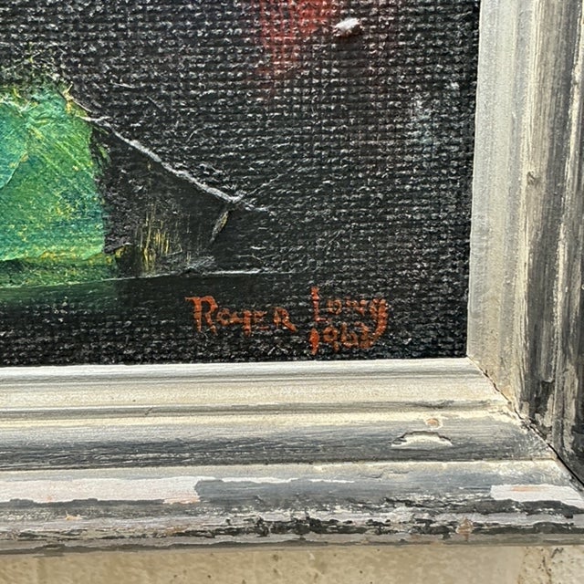 Wood Vintage Boho Geometric Abstract Oil Painting on Board For Sale - Image 7 of 10