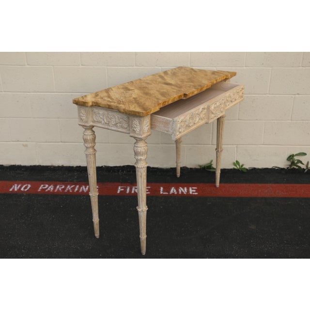 Vintage Karges Painted Console Table With Carved Base & Faux Stone Top For Sale - Image 17 of 18