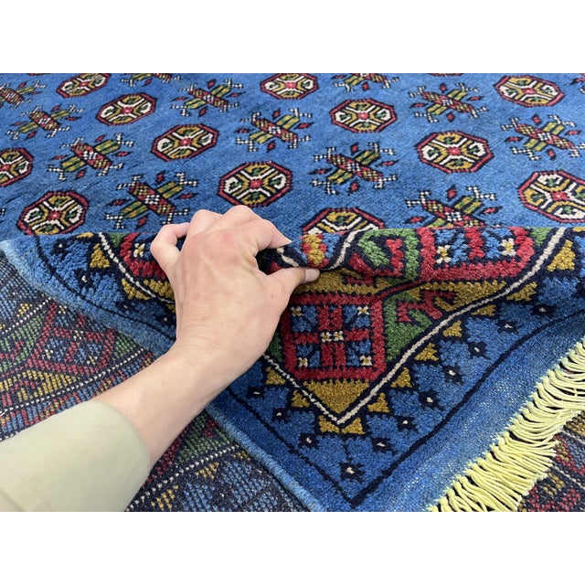 5'1" X 6'5" Blue Turkmen Mori Gul Geometric Rug For Sale - Image 12 of 17