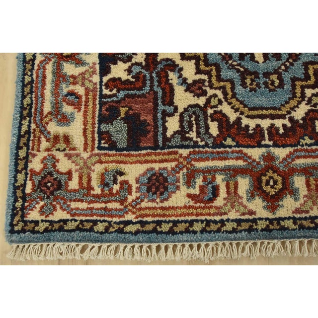 Heriz Runner 2’6” X 8′ Blue Wool Tribal Hand-Knotted Oriental Rug For Sale - Image 9 of 12