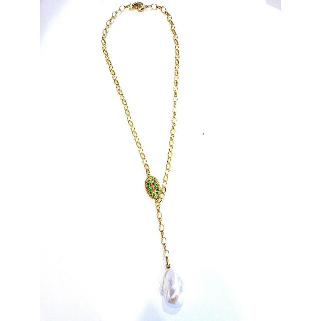 Bochic “Capri” Vintage Pearl, Ruby & Multi Gem Necklace Set In 18K & Silver For Sale - Image 4 of 9