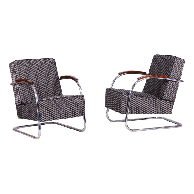 Bauhaus Armchairs in Beech and Chrome from Mücke-Melder, Czech, 1930s, Set of 2 For Sale