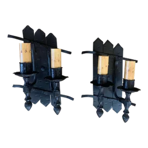 1910s Wrought and Cast Iron Wall Sconces - a Pair