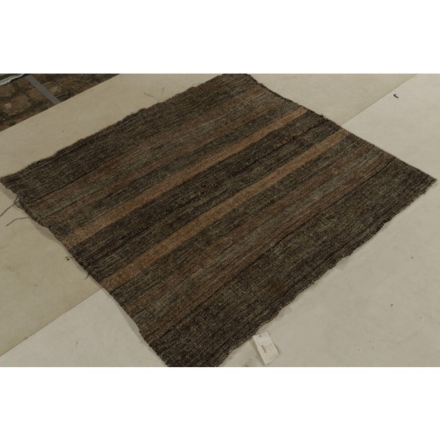 Traditional Vintage Square Kilim Rug in Beige-Brown Stripes, Black Striations For Sale - Image 3 of 7