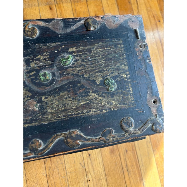Antique Wooden Hand-Painted Chest Dowry, Marriage Box, Rustic For Sale - Image 9 of 12