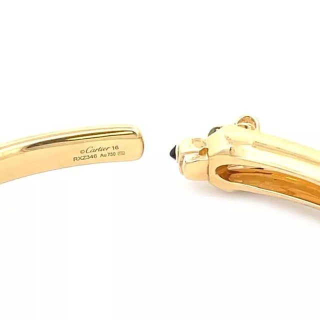 Metal Panthere de Cartier Bracelet Tsavorite Onyx 18k Yellow Gold Cuff Box And Cert For Sale - Image 7 of 9