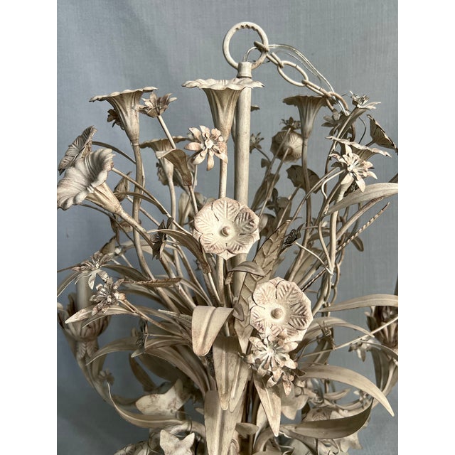 Antique Gustavian Style 6 Light White Tole Wild Flowers Chandelier For Sale In Washington DC - Image 6 of 12