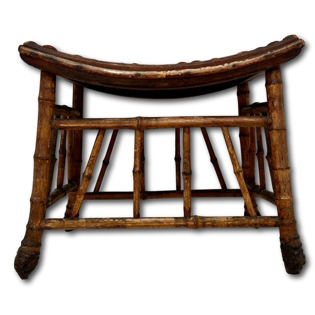 Excellent Hand Made Antique Oriental Revival Aesthetic Victorian Genuine Bamboo Footstool - Ottoman Circa 1880s For Sale - Image 10 of 18