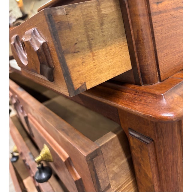 Antique Victorian Eastlake Burled Wood Marble Inlay Gentleman’s Dresser Commode For Sale - Image 10 of 11