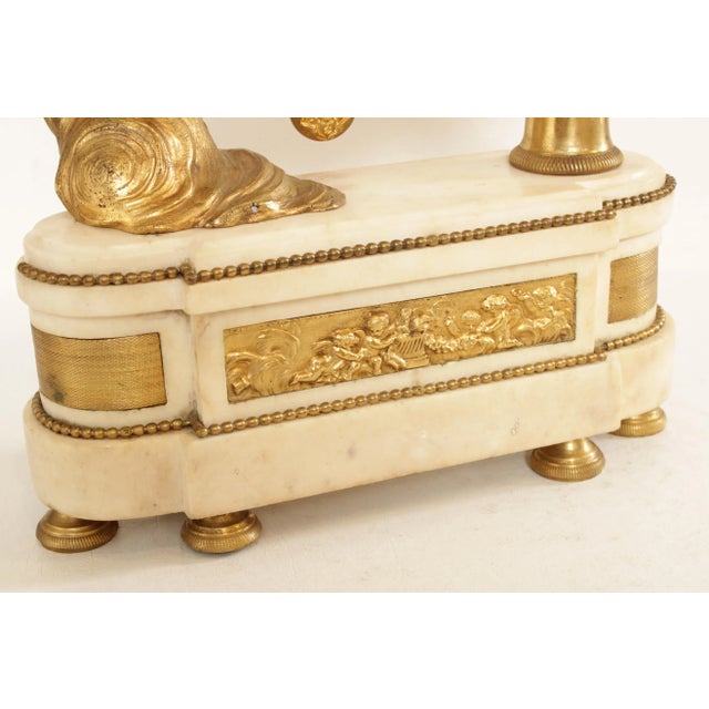 French Louis XVI Style Figural Gilt-Bronze and Marble Mantel Clock For Sale - Image 3 of 13