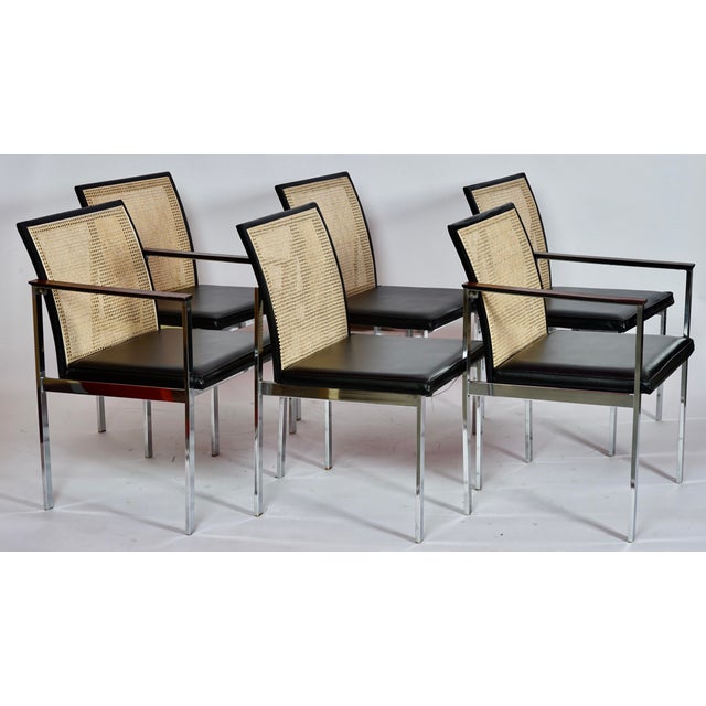 Mid-Century Modern Vintage Paul McCobb for Lane Cane-Back Dining Chairs in Rosewood & Chrome & Newly Caned Backs - Set of 6 For Sale - Image 3 of 14