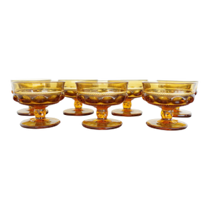 Vintage Indiana Glass Amber King’s Crown Thumbprint Sherbet Glasses - Set of 7