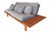 A Danish modern Gondola settee by Komfort furniture. Made of teak with eight cushions upholstered in the original fabric....
