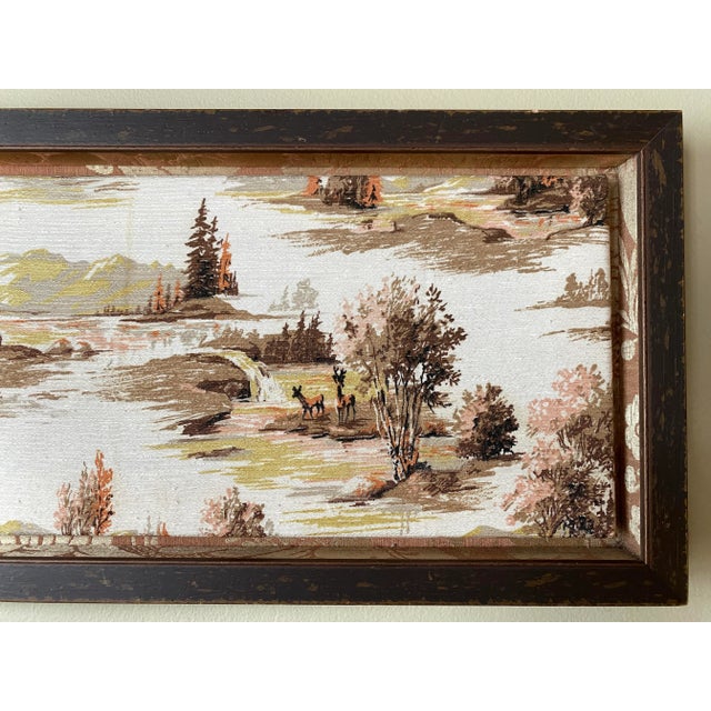 12" x 29" with a 2" depth of frame is the charming fragment of vintage toile barkcloth from mid 20th century....
