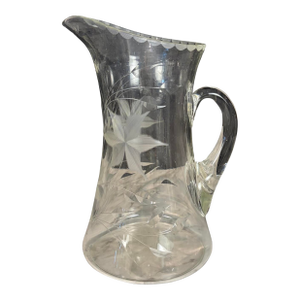 1960s Hand-Blown Etched Glass Water Pitcher
