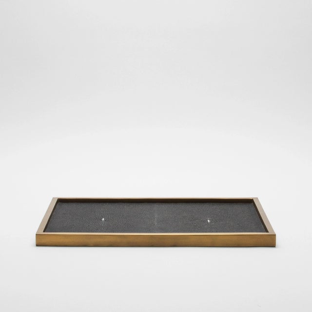 2020s Rectangular Tray in Black Shagreen With Bronze Patina Brass Insert by Kifu Paris For Sale - Image 5 of 7