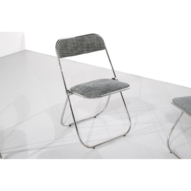 Metal Chrome Folding Chairs with Fabric, 1970s, Set of 9 For Sale - Image 7 of 15