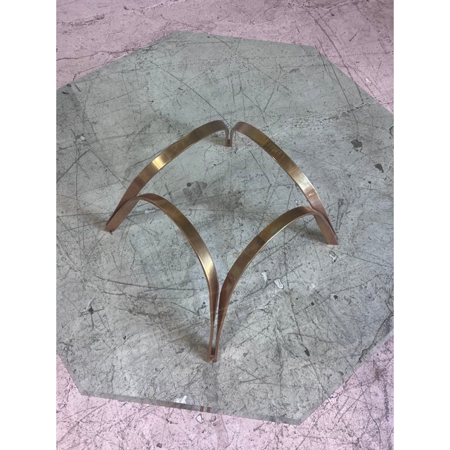 Metal Vintage Brass and Octagonal Glass Coffee Table by Roger Sprunger for Dunbar For Sale - Image 7 of 9
