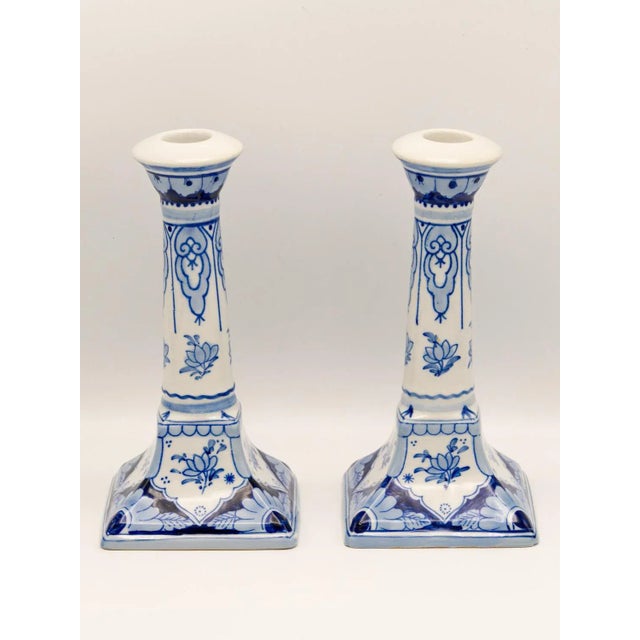 Ceramic Hand-Painted Candlesticks from Royal Delft, 1988, Set of 2 For Sale - Image 7 of 9
