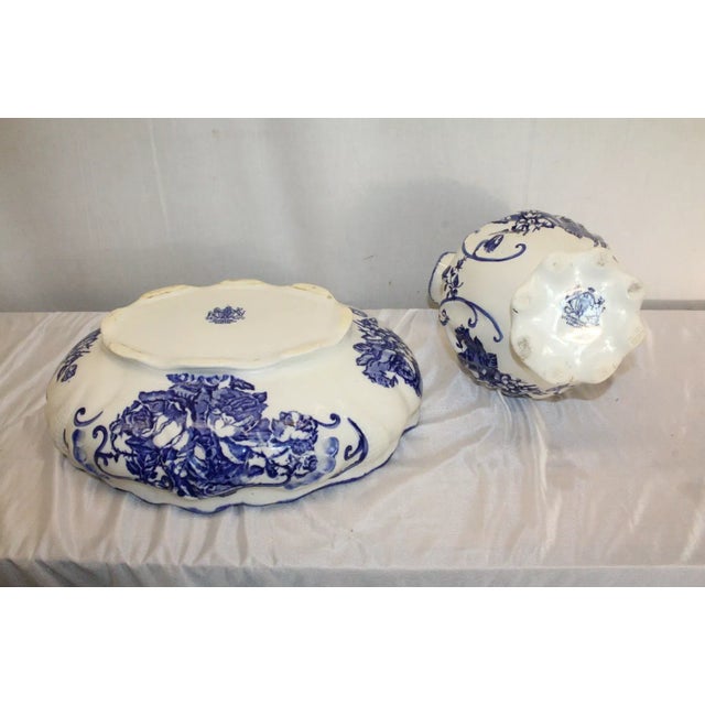 English Late 20th Century Staffordshire English Ironstone Hand Painted Porcelain Bowl & Pitcher For Sale - Image 3 of 11