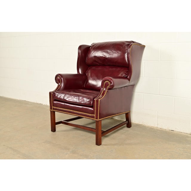 English Hancock & Moore Chippendale Wingback Leather Lounge Chair For Sale - Image 3 of 15