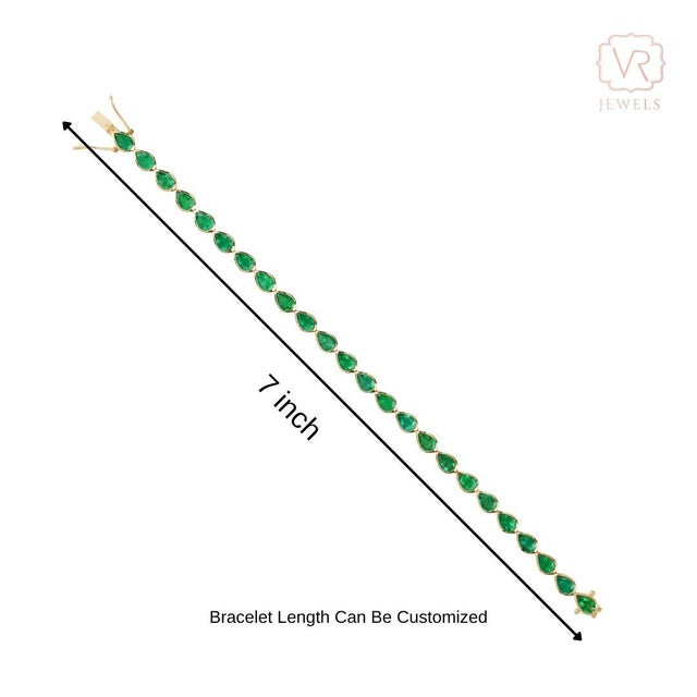 Classic 7.8ct Pear Emerald Tennis Bracelet in 14k Yellow Gold by VRJewels For Sale - Image 12 of 18