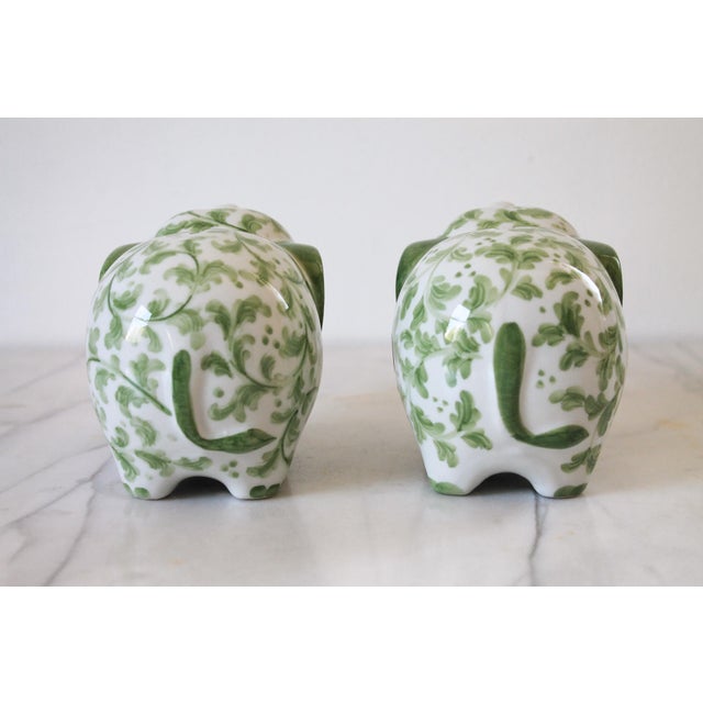Ceramic Vintage Green and White Ceramic Elephant Banks - Andrea by Sadek For Sale - Image 7 of 9