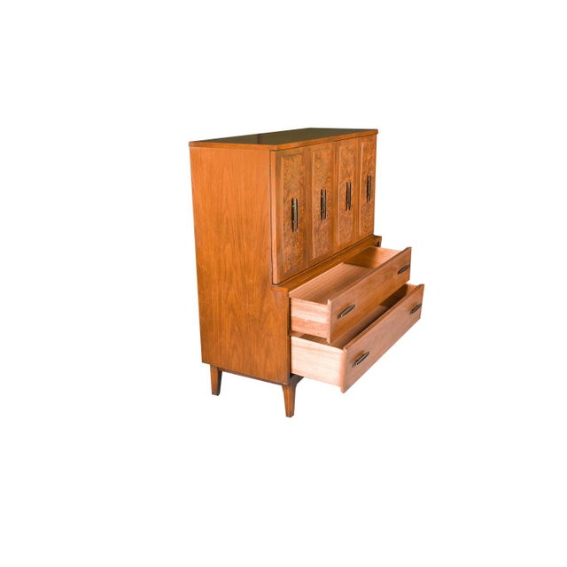 Broyhill Mid-Century Burlwood Tallboy Dresser Lenoir Furniture For Sale - Image 4 of 8