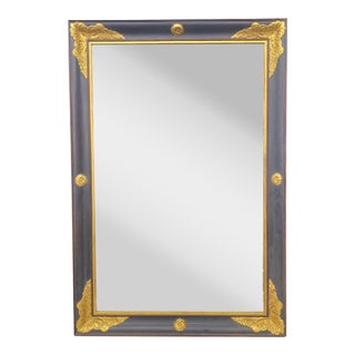 Elegant French Empire Ebony Black and Gold Carved Giltwood and Gilt Gesso Mirror For Sale