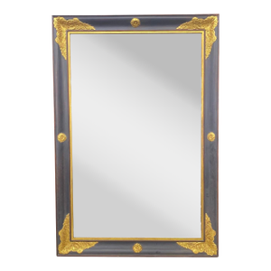 Elegant French Empire Ebony Black and Gold Carved Giltwood and Gilt Gesso Mirror