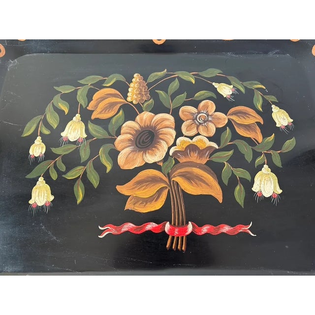 Metal Early 20th Century Toleware Tray Table With Floral Motif on Ebonized Stand For Sale - Image 7 of 10