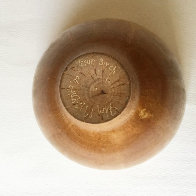 Wood Masur Birch Hand Turned Wooden Slender Tapered Bowl Signed by Jim Misenko 1990 For Sale - Image 7 of 15