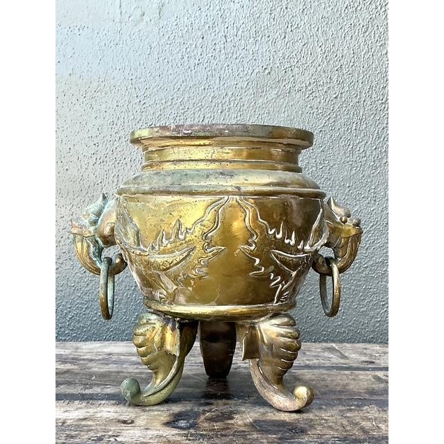 Vintage Asian Brass Dragon Cache Pot For Sale - Image 10 of 13