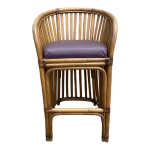 Vintage Rattan Upholstered Barstools / Counter Stools