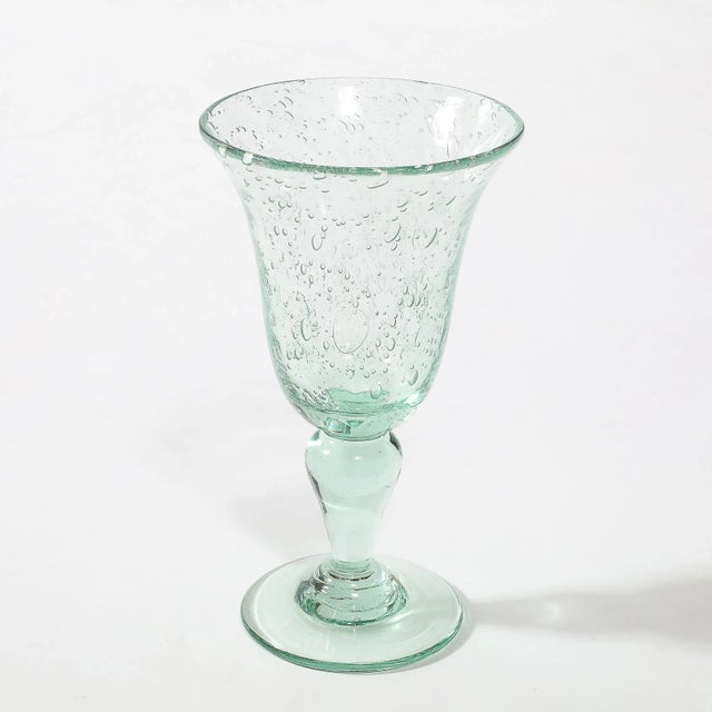 La Verrerie De Biot Set of 6 Handblown Pale Aquamarine Stemmed Drinking Glasses For Sale - Image 10 of 12
