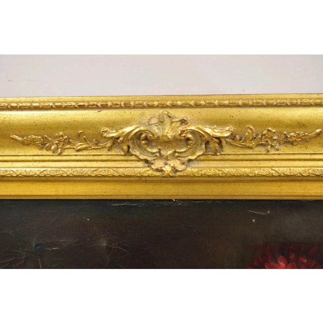 Late 20th Century Late 20th Century Large French 58 X 70 Gold Frame Still Life Oil Painting With Bouquet of Flowers For Sale - Image 5 of 12