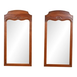 Davis Cabinet Co. French Provincial Louis XV Carved Cherry Wood Framed Tall Wall Mirrors, Pair For Sale