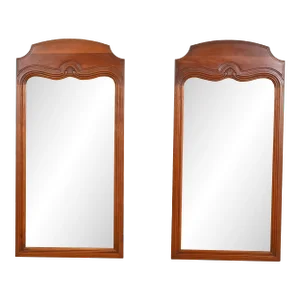Davis Cabinet Co. French Provincial Louis XV Carved Cherry Wood Framed Tall Wall Mirrors, Pair