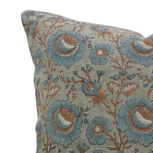 Throw Pillow Cover 16x16 Inch Handmade Block Print Cushion Thick Linen -Sun Flower For Sale - Image 4 of 4