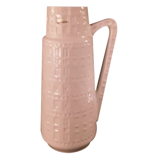 Vintage German Europe Line Series Ceramic Vase in the Form of Handle Jug with White Geometric Relief from Scheurich For Sale